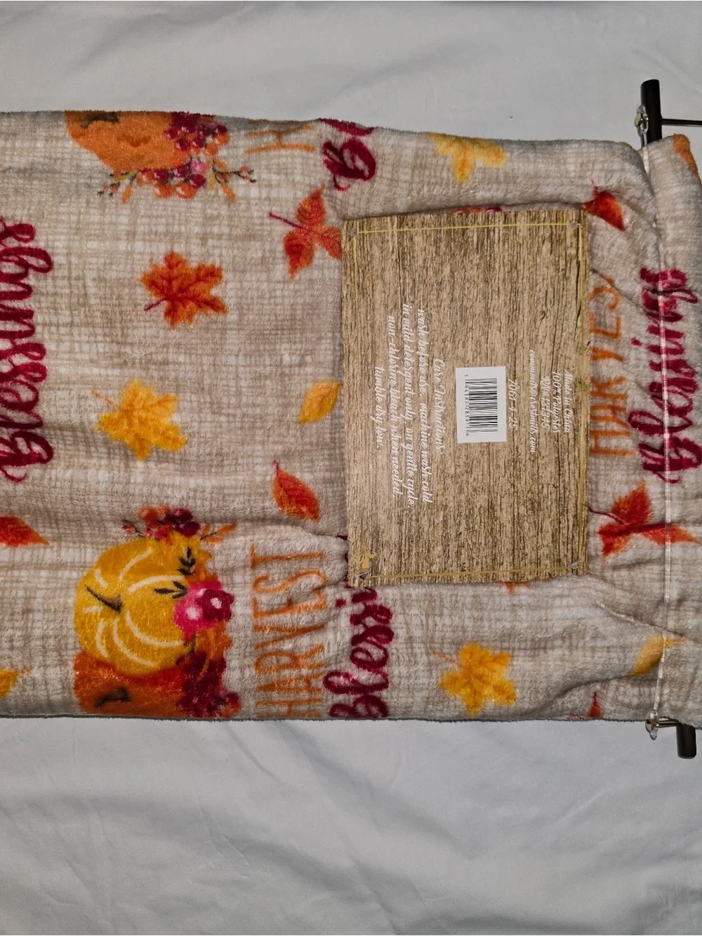 Harvest Blessings Pumpkin Throw Blanket - Cream with Orange & Red Accents